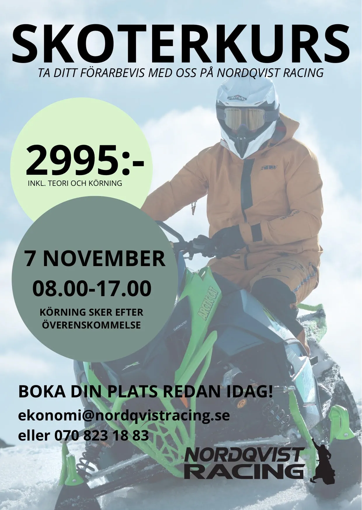 Skoterkurs 7 november – ta ditt förarbevis med oss på Nordqvist Racing